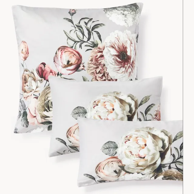 Westwing Collection Katoensatijnen kussenhoes Blossom Grijs
