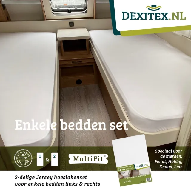 dexitex Hoeslakenset Wit enkele bedden 2 delig geschikt voor Caravan Fendt-Hobby-Knaus-LMC-Tabbert-Weinsberg-Dethleffs-Bürnster