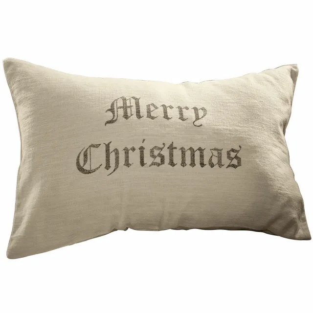 Loberon Kussenhoes Merry Christmas crème/grijs