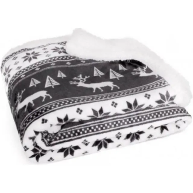 Sweet Home Kerst fleece plaid 127 x 152 cm (Zwart/wit)