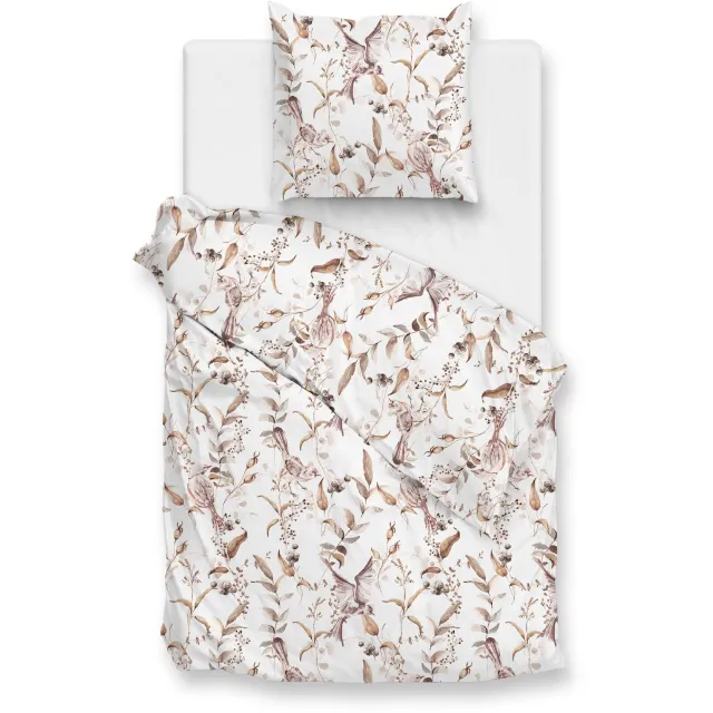 Zohome Colette Dekbedovertrek - Wit - Dekbedhoes van 100% Katoen-Flanel - Bladeren - 1 sloop 60/70 cm - AW25 Colette White