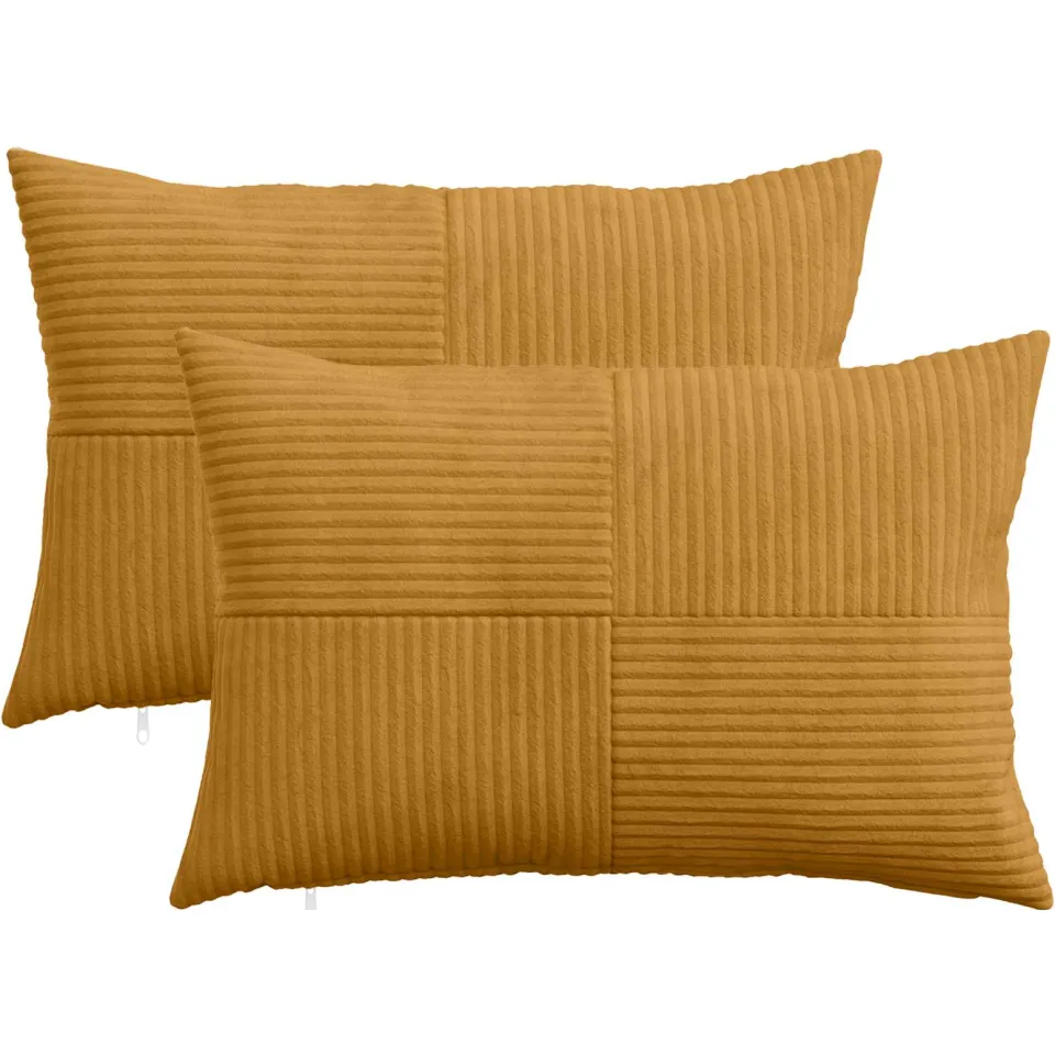vidaXL Kussensloop 2 st ALMELO Geel 40 x 60 cm corduroy, foto 3