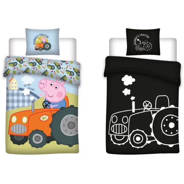 Peppa Pig Dekbedovertrek Tractor Glow in the Dark 100 x 135 Cm Katoen Roze/Blauw