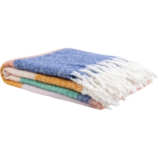 Mistral Home PLAID - grs recycled polyester - 130 x 170 cm - strepen - blauw Blauw/Beige/Oranje/Groen