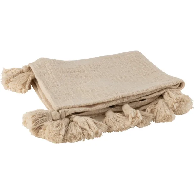 Dulaire Plaid Beige Groot Met Pompons 180x150 cm