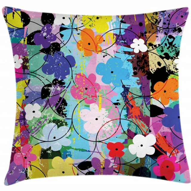 ABAKUHAUS kussenhoes – veelkleurige bloemenprint – magenta aqua 60x60 cm