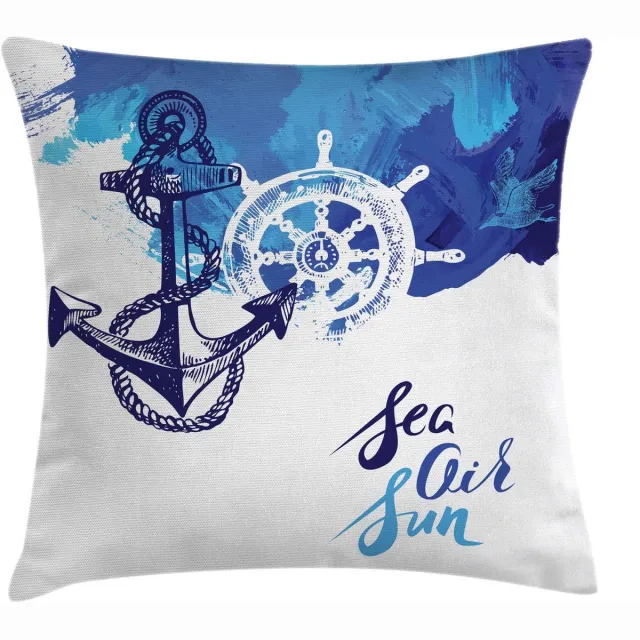 ABAKUHAUS Anker Kussenhoes – 45x45 cm – Dubbelzijdig bedrukt ritskussenhoes, Blauw/Wit Blauw en wit