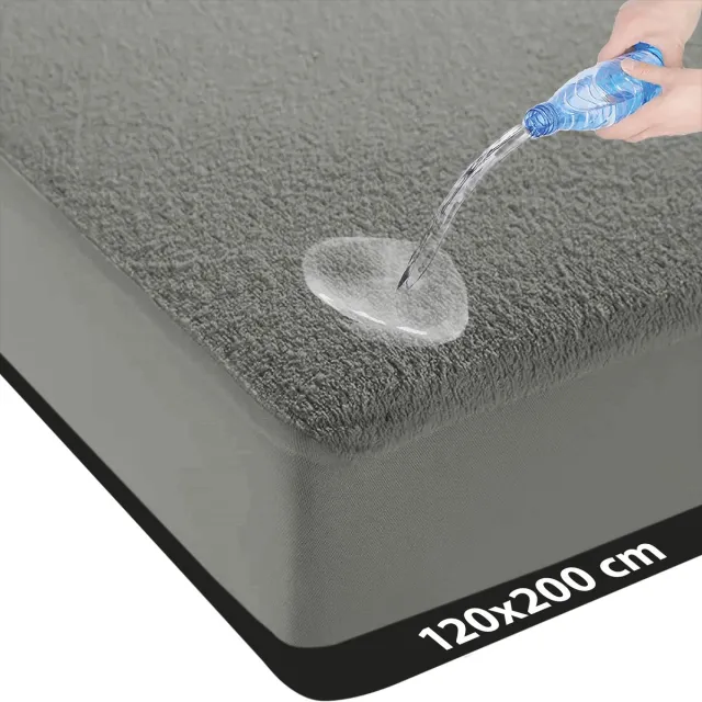 Litalente Waterdichte Matrasbeschermer 120x200 - LitaLente - katoenen Matrasbeschermers - Matrasbeschermer 120x200 - Hoeslakenbadstof Matrasbeschermhoezen - Antibacteriëel - Rondom Elastiek - Antraciet - Waterdichte Beschermer Incontinentie Matrasbeschermer