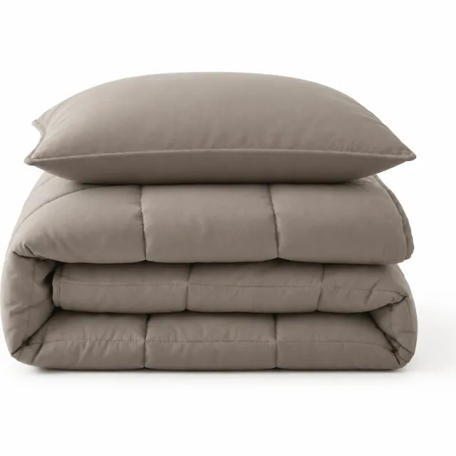 decoware Deluxe Lazy Dekbed zonder Overtrek Bruin - 140x220 cm - Inclusief 1 Kussensloop - Percale Katoen – Bruin - Dekbed met vaste hoes - Hoesloos & Wasbaar dekbed