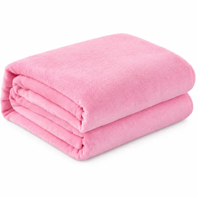 SWGOTA Lichtroze flanellen plaid 150 x 200 cm - effen polyester deken voor bank en bed
