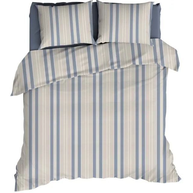 Romanette Dekbedovertrek Flanel Nendaz Beige/Blauw - 140 x 200/220 cm + 1 kussensloop - [Blauw]