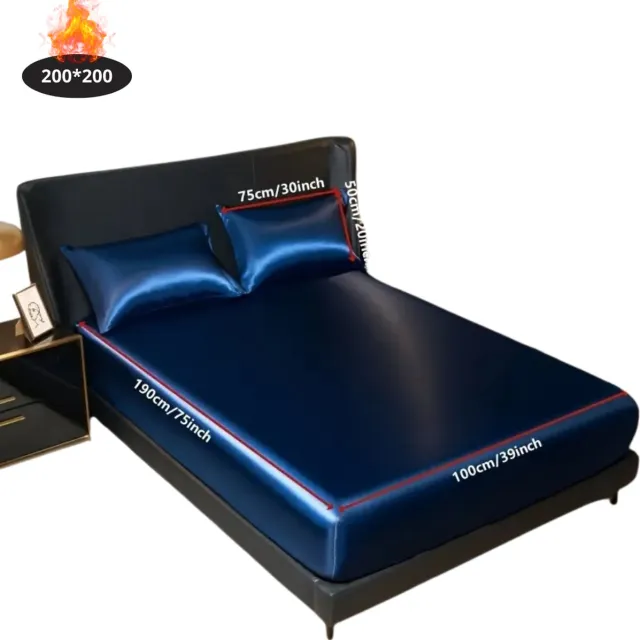 Nivard Satijnen Hoeslaken Set - Inclusief Kussensloop - 2 Delige Set - Beddengoed - Fitted Sheet - Pillow Case - Bed - Marineblauw 200x200