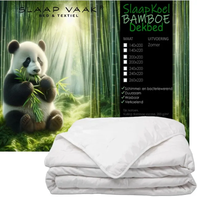 SlaapVaak SlaapKoel Bamboe Zomerdekbed - 100% Bamboe - Verkoelend Zomerdekbed - Antibacterieel - Duurzaam - Wasbaar - Eenpersoons - Extra lang - 140x220 cm Wit
