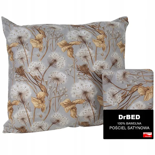 DrBED Pościel Set - Dandelions and Leaves - 160x200cm - 100% Katoen Satijn Bruin;Beige