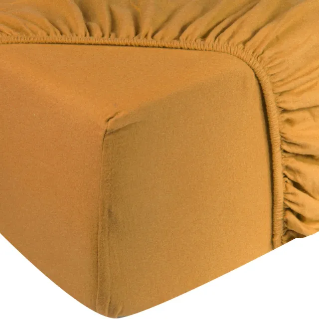 DoubleDry Jersey Stretch Hoeslaken - 100% Katoen - Tweepersoons 140x200 cm - 25cm Matrasdikte - Rondom Elastiek - Okergeel