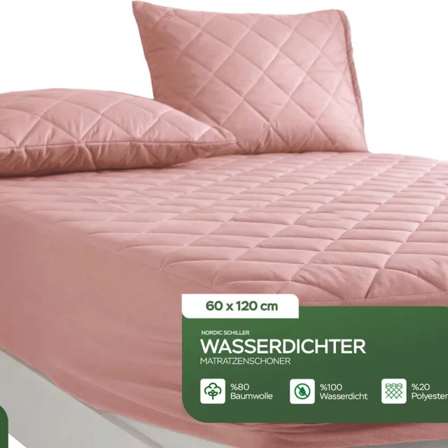 NORDIC SCHILLER 60X120+20 Microvezel gewatteerde matrasbeschermer, vochtbestendig, wit matrasbeschermer, matrastopper,hoeslaken, Roze
