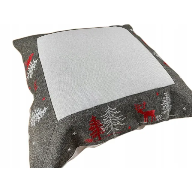 DeHome Kerst Kussenhoes 40x40 cm met Decoratieve Rand grijs