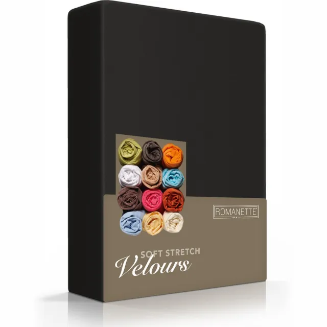 Romanette Velours - Hoeslaken - Tweepersoons - 140/150x200/220 cm - Zwart