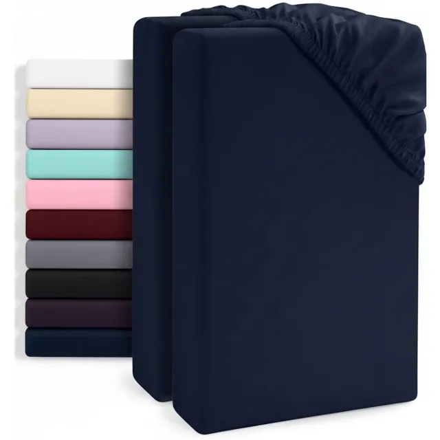 Famanu Set van 2 hoeslakens , geborstelde microvezel, onderhoudsvriendelijk en kleurvast – Marineblauw