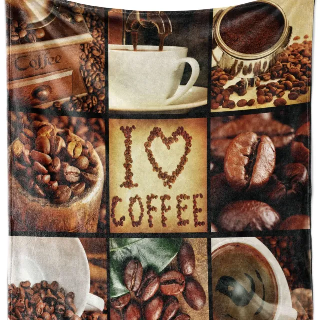 New Bed Bruin I Love Coffee Thema Collage Zachte Flanellen Fleece Deken, 175 cm x 125 cm Bruin Wit