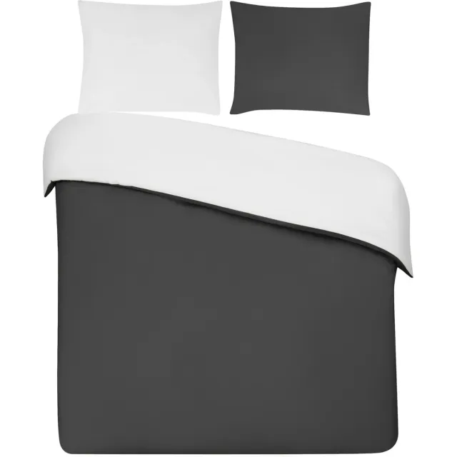 DoubleDry Dekbedovertrek 100% Percal Katoen - Tweepersoons 200x200/220 cm + 2 Kussenslopen - Zacht, Ademend en Huidvriendelijk - Antraciet/Wit Antraciet Wit