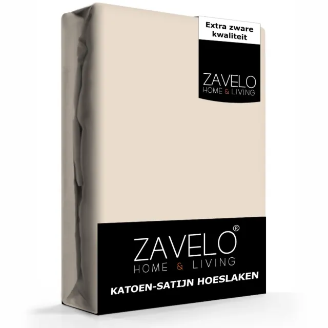 Zavelo Hoeslaken Katoen Satijn Zand-Lits-jumeaux (180x220 cm) Beige