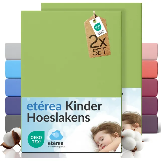 etérea Himmlische Qualität etérea Jersey hoeslaken 2-pack 60x120-70x140 cm (hoek 15 cm) 100% katoen - Jadegroen