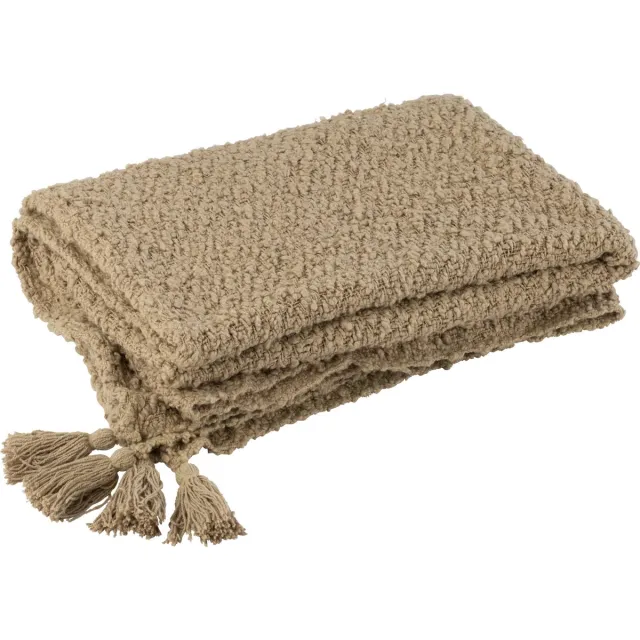 J-Line plaid Kwasten - katoen - donkerbeige - 180 x 130 cm