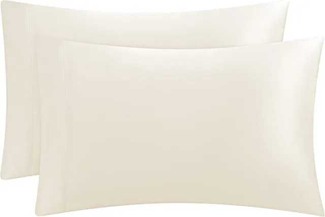 Famanu Satijnen kussenslopen kingsize set van 2, verkoelend en zijdezacht, envelopsluiting voor haar en huid WIT