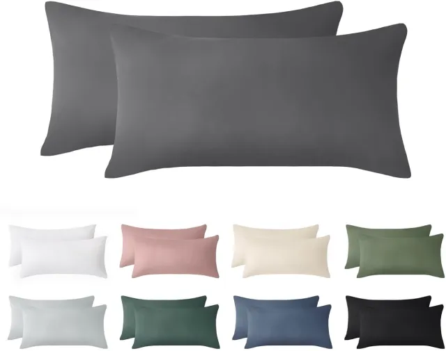 Ibenzoa Katoenen Kussenslopen Set van 2 met Verborgen Ritssluiting - 40 x 80 cm - Grijs