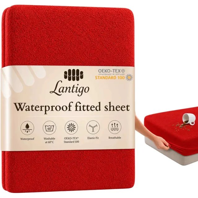 Lantigo Hoeslaken Badstof Waterdicht 70x140 cm Rood - matrasbeschermer Rot
