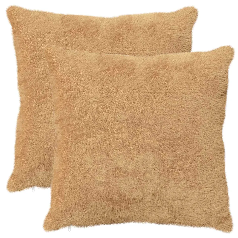 vidaXL Kussensloop 2 st HEERLEN Taupe 55 x 55 cm Nep Konijnenbont, foto 3