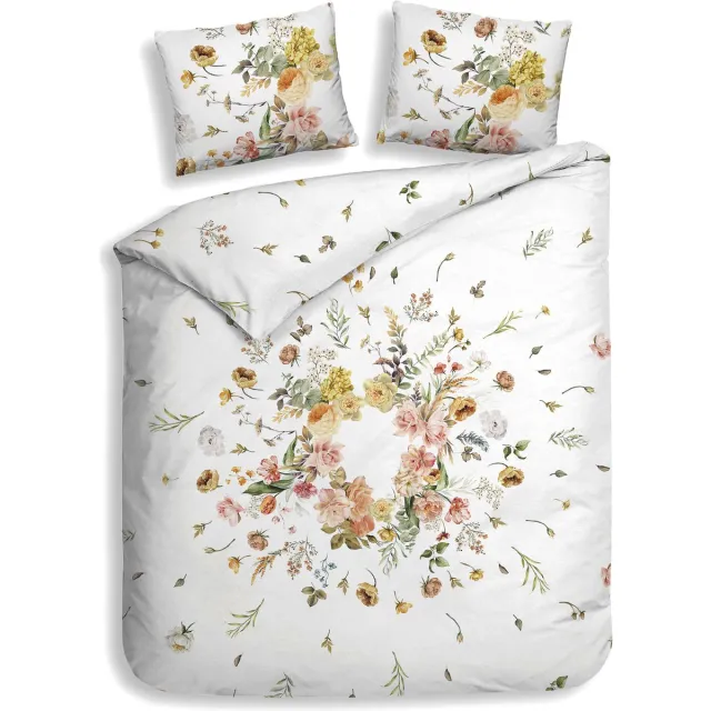 Heckett & Lane Heckettlane Dekbedovertrek Tuva - Bedlinnen met Bloemen print - Wit - Dekbedhoes van 100% Katoen-Clip Sheared