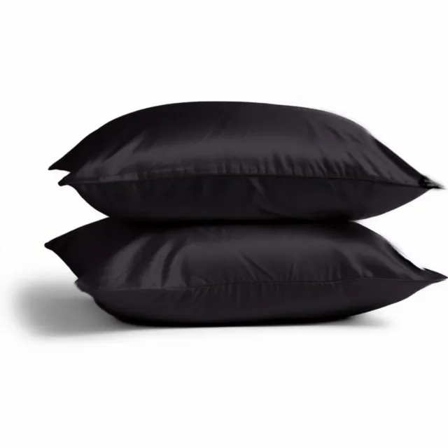 2x Zijden Kussensloop 80x80cm Zwart Hotelsluiting 19 Momme - Kussensloop set - Luxe Silk Kussensloop 100% moerbei zijde - Zijde kussensloop - Silk Heaven - 80x80cm / Hotelsluiting