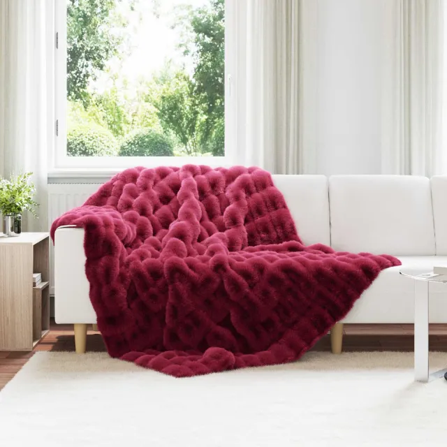 vidaXL Antislip deken van imitatie konijnenbont OLITE Bordeaux Rood, foto 2