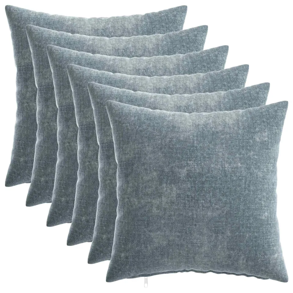 vidaXL Kussensloop 6 st HEERLEN Lichtblauw 50 x 50 cm Chenille Stof blauw, foto 3