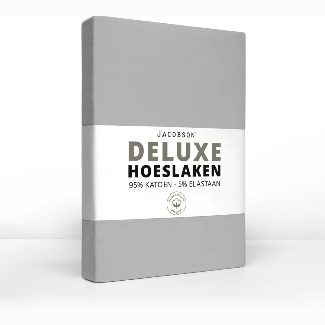JACOBSON Deluxe Hoeslaken – 95% Jersey Katoen / 5% Lycra – 130x200 cm – tot 23cm matrasdikte – 250 g/m² – Grijs