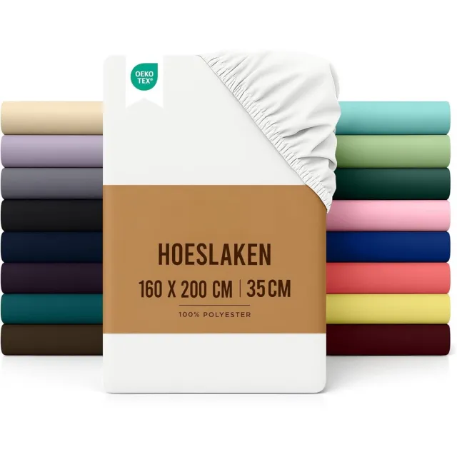 PromoHome Geborsteld Microvezel Hoeslaken 160x200 cm met 35 cm Diepe Zakken - Extra Zacht en Comfortabel Beddengoed - Krimp- en Vervagingsbestendig - Machinewasbaar Wit