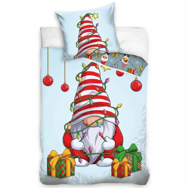 Sweet Home Kerst Dekbedovertrek, Christmas Gnome - Eenpersoons - 140 x 200 + 60 x 70 cm - Katoen Blauw
