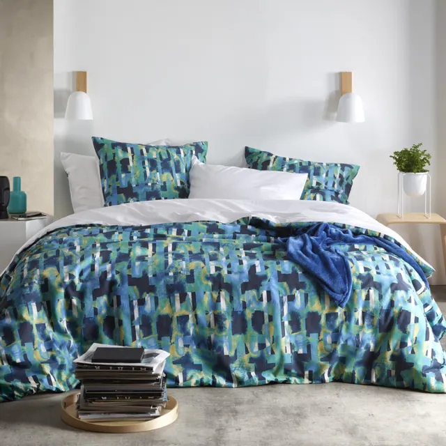 De Witte Lietaer Dekbedovertrek Checkered Sea Green - Hotelmaat - Katoen Perkal Groen