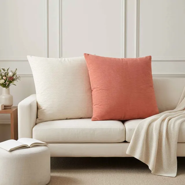 vidaXL Kussensloop 2 st HEERLEN Crèmekleurig 65 x 65 cm corduroy