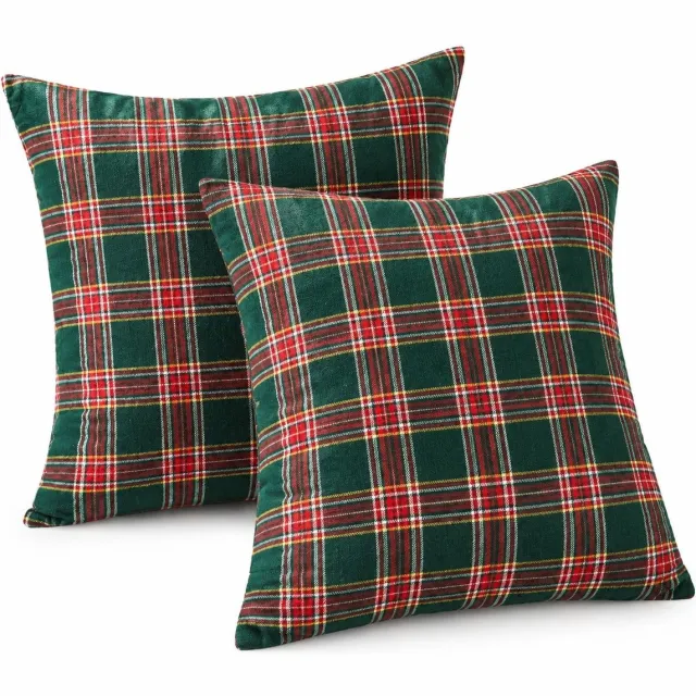 VHV Kussensloop - 2 stuks - 40 cm kussenhoes - Groen en rood - Kerstdecoratie voor binnen - Kerstversiering - Kerst classic tartan