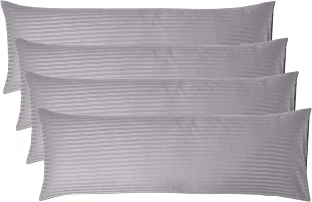 Homescapes Satijn Streep Katoen Kussensloop 50x140 cm Langwerpig – Set van 4 – Zilvergrijs – 100% Egyptisch Katoen – Draaddichtheid 330