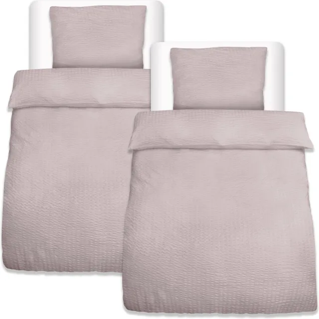 Beautissu Meline Seersucker Dekbedovertrek Set 155x220 cm & Kussensloop 80x80 cm met Rits Zomer Beddengoed Taupe Ademend & Huidvriendelijk