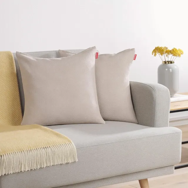 Famanu Set van 2 chenille kussenhoezen, 50 x 50 cm, taupe, met verborgen ritssluiting