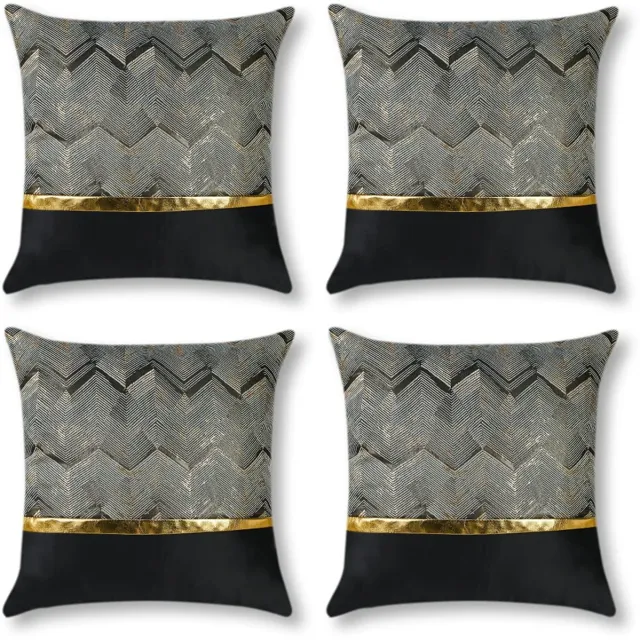 Unyqoos Set van 4 luxe sierkussenhoezen met elegant patroon voor interieurdecoratie zwart