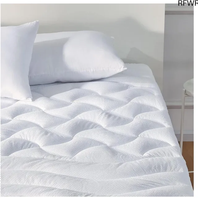 RFWR Verkoelende Matrastopper Voor Tweepersoonsbed - Premium Gewatteerde Matrasbeschermer 8-21 inch Wit