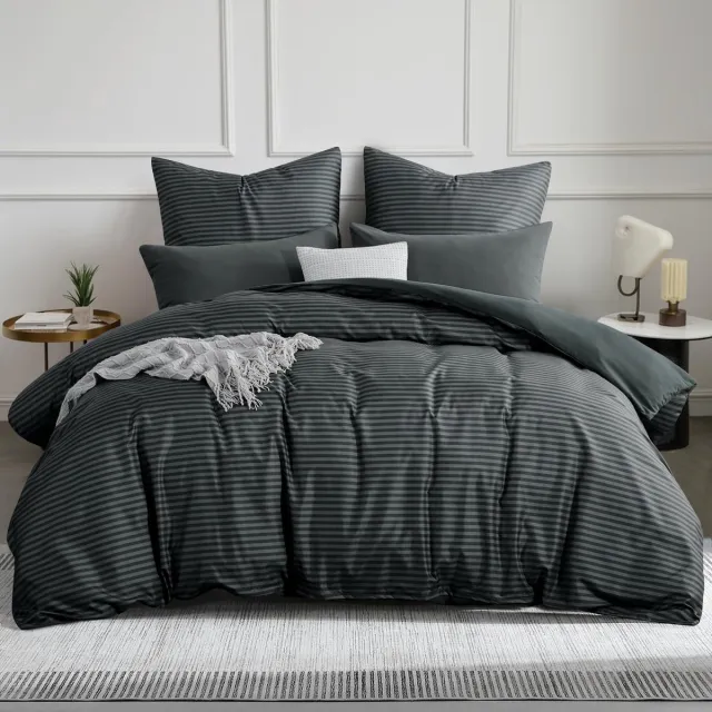 My Ninki ® Luxueuze 3-delige Dekbedovertrekset van Zacht en Strijkvrij Microvezel met Modern Streepontwerp antraciet