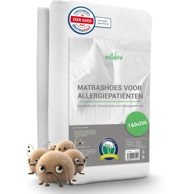 Welldora Premium Anti-Allergie Matrashoes 160x200x20 cm met Rits | Getest Encasing Tegen Huisstofmijt | Oeko-Tex Gecertificeerd | Matras Hoes Wasbaar tot 95°C | Voor Allergieën en gevoelige Huid | Anti-Mijt Beddengoed voor Matrasbescherming Wit