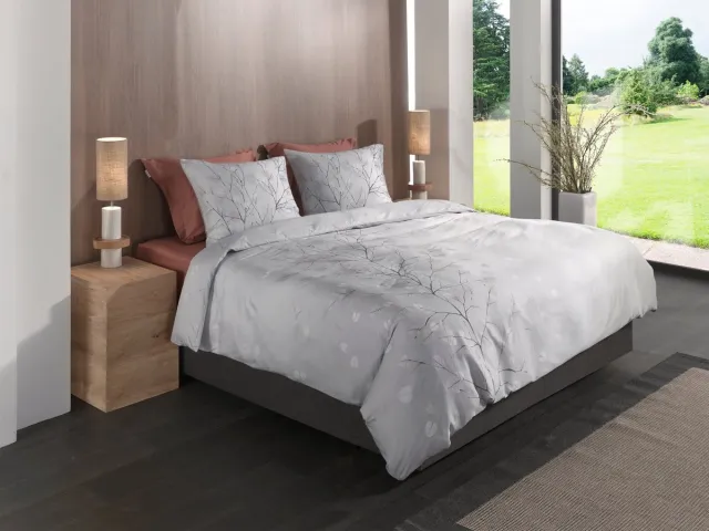 Heckettlane Dekbedovertrek Xia - Dekbed met instopstrook - Grijs - 100% Katoen-Satijn - Takken - 1 sloop 60/70 cm - Wenen Light Grey